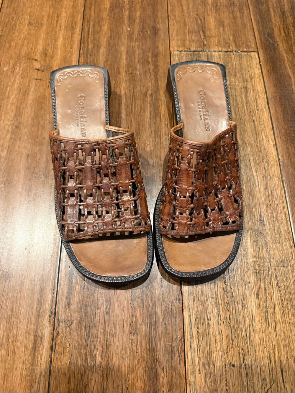 Cole Haan Woven Leather Slide Sandals - Brown